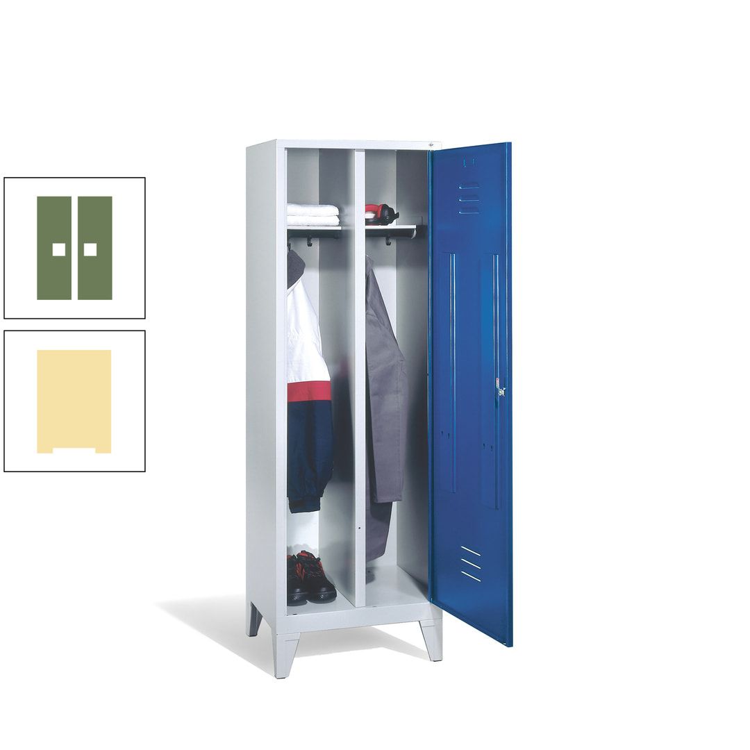 Doppel-Spind mit Großtür, Garderobenschrank mit Füßen, 2 Abteile a 300 mm, Korpus anthrazitgrau, Tür anthrazitgrau, 1.850 x 610 x 500 mm (HxBxT)