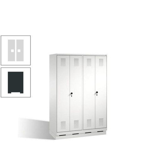Doppel-Spind, Doppeltüren, Garderobenschrank mit Sockel, 4 Abteile a 300 mm, Korpus anthrazitgrau, Tür anthrazitgrau, 1.800 x 1.200 x 500 mm (HxBxT)