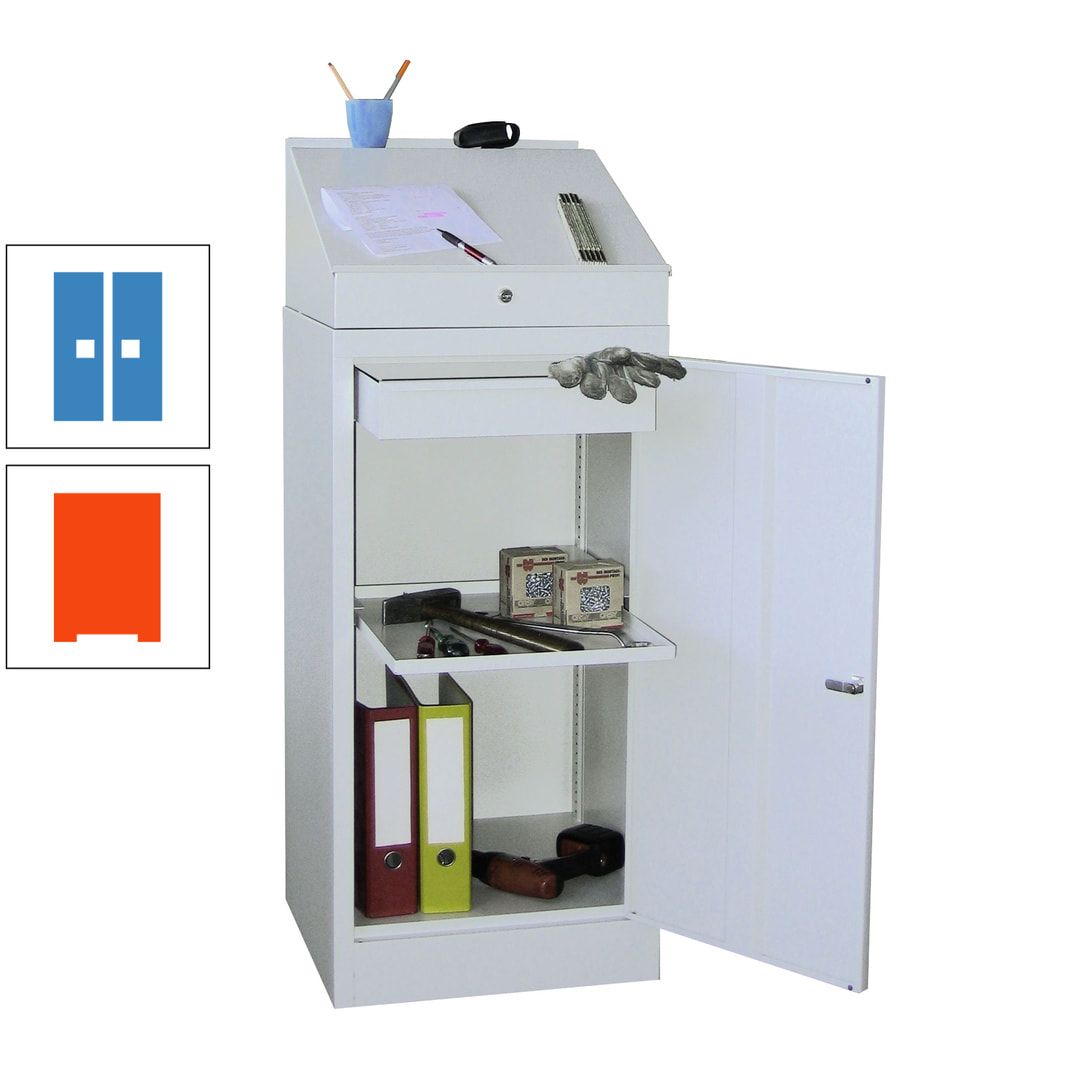 Stehpult mit Schrank - Vollblechtür - Zylinderschloss - 1 Einlegeboden, 1 Schublade - 1.270x500x500 mm (HxBxT) - anthrazitgrau
