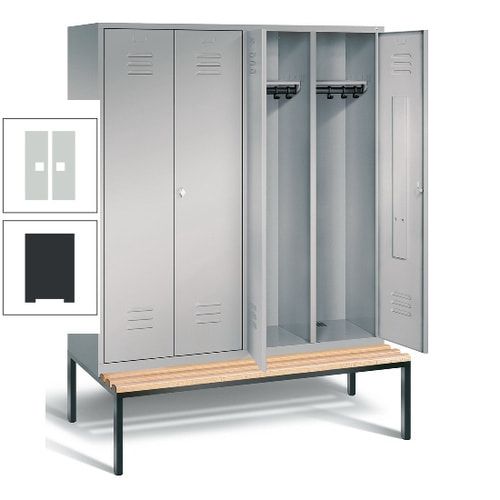 Doppel-Spindschrank, Buche Sitzbank untergebaut, 4 Abteile a 400 mm, Korpus lichtgrau, Tür anthrazitgrau, 2.090 x 1.590 x 815 mm (HxBxT)