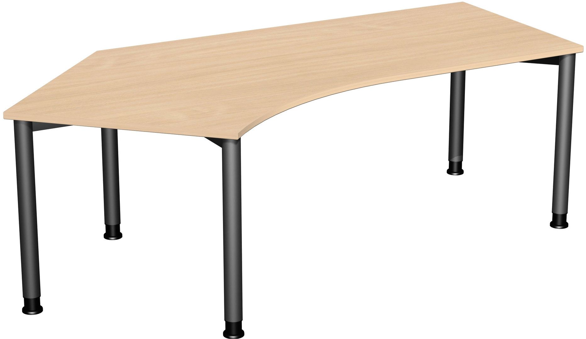 Schreibtisch, einseitig verkürzt, 4-Fuß Flex, Winkel links, höhenverstellbar, 680-800 x 2.166 x 1.130 mm (HxBxT), Gestell anthrazit, Dekor lichtgrau