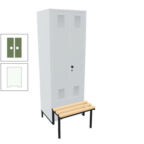 Doppel-Spind, Garderobenschrank, Buche Sitzbank integriert, 2 Abteile a 400 mm, Korpus anthrazitgrau, Tür anthrazitgrau, 1.850 x 800 x 815 mm (HxBxT)