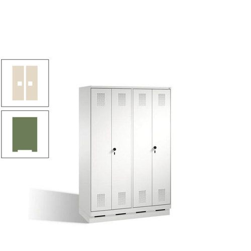 Doppel-Spind, Doppeltüren, Garderobenschrank mit Sockel, 4 Abteile a 300 mm, Korpus anthrazitgrau, Tür anthrazitgrau, 1.800 x 1.200 x 500 mm (HxBxT)