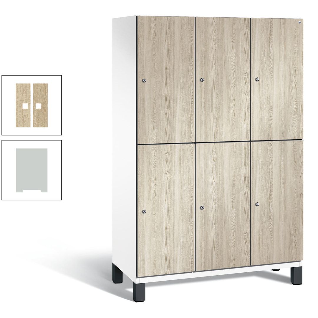 Fächerschrank, Garderobenschrank, mit Füßen, 3 Abteile, 1.980 x 1.200 x 525 mm (HxBxT), Korpus anthrazitgrau, Tür Donau-Ahorn