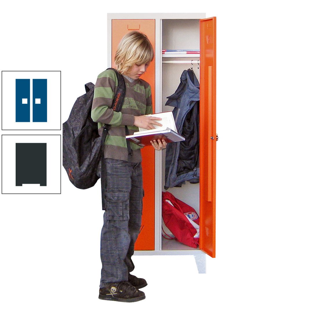 Spindschrank f. Schulen - mit Füßen - Höhe 1.600 mm - 3 Abteile a 300 mm - Drehriegel - anthrazitgrau