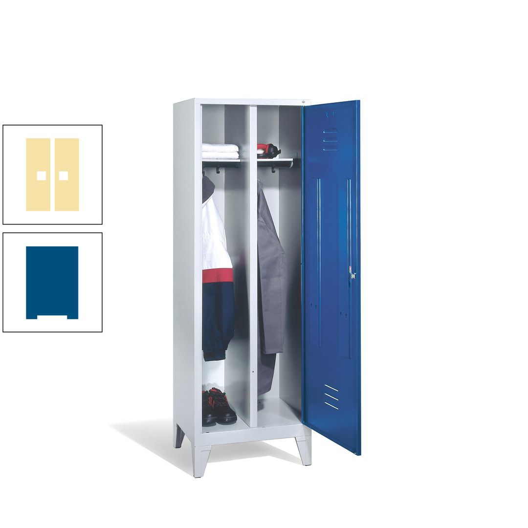 Doppel-Spind mit Großtür, Garderobenschrank mit Füßen, 2 Abteile a 300 mm, Korpus anthrazitgrau, Tür anthrazitgrau, 1.850 x 610 x 500 mm (HxBxT)