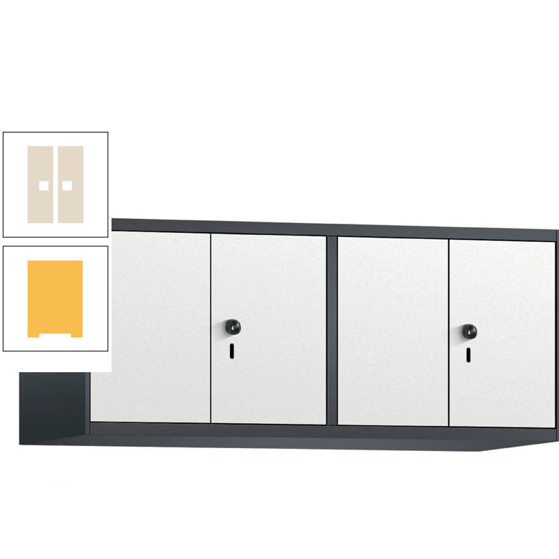 Aufsatzschrank, Schrankaufsatz, Türen paarweise, 4 Fächer a 300 mm, Farbe Pastellgelb, Tür anthrazitgrau, 500 x 1.200 x 500 mm (HxBxT)