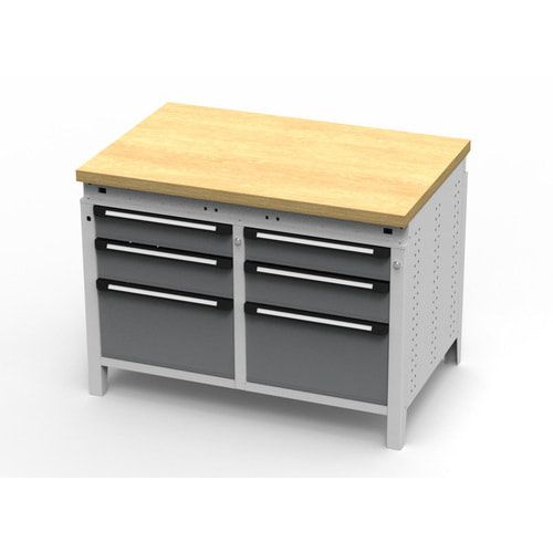 OTTOKIND Werkbank - bündige Arbeitsplatte - 850 x 1.150 x 750 mm (HxBxT) - 6 Schubladen - lichtgrau
