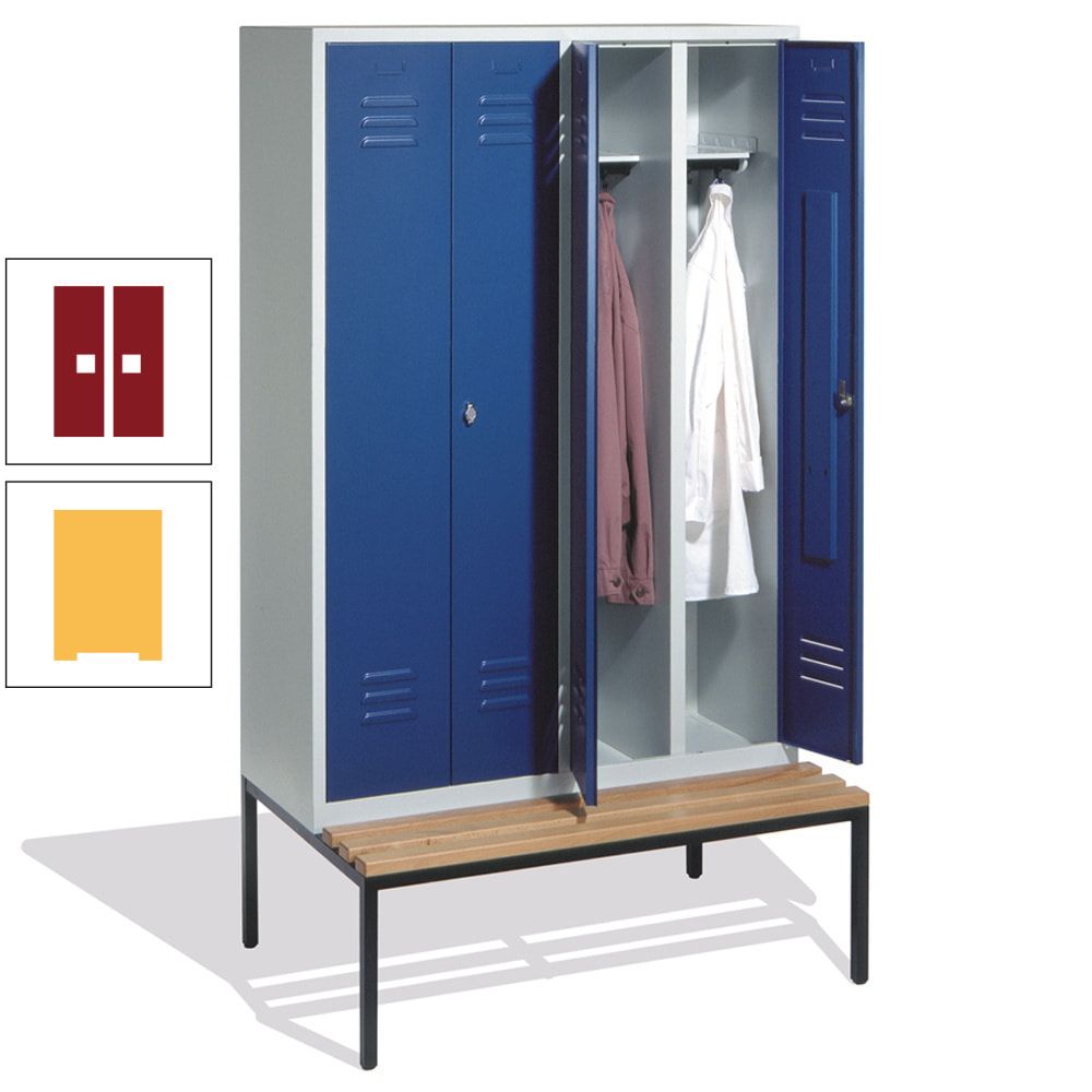 Doppel-Spindschrank, Buche Sitzbank untergebaut, 4 Abteile a 300 mm, Korpus lichtgrau, Tür anthrazitgrau, 2.090 x 1.190 x 815 mm (HxBxT)