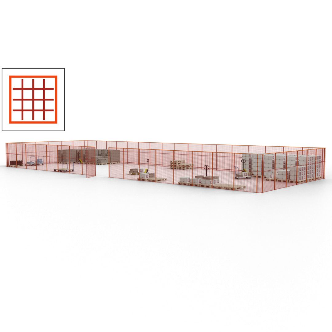 Maschinen Schutzgitter - Hallentrennwand - Sicherheitszaun - Tür - 69 m - 2.200 x 19.900 x 15.400 mm (HxBxT) - enzianblau
