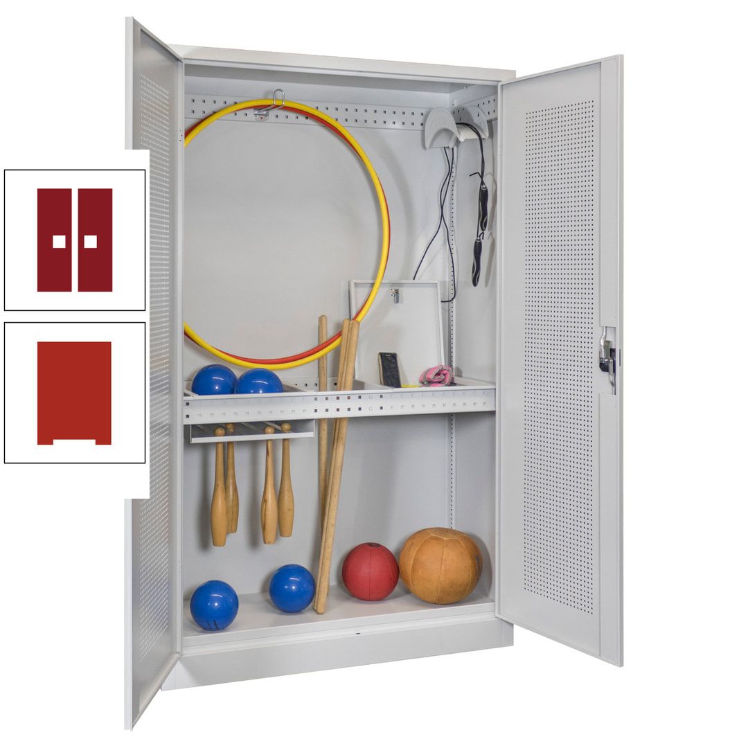 Sportschrank - Lochfeldtüren - Variante 1 - 1.950x1.200x500 mm (HxBxT) - anthrazitgrau
