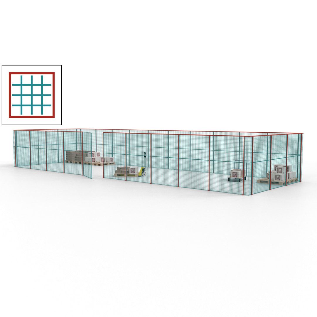 Maschinen Schutzgitter - Hallentrennwand - Sicherheitszaun - Tür - 39 m - 2.200 x 15.400 x 4.900 mm (HxBxT) - enzianblau
