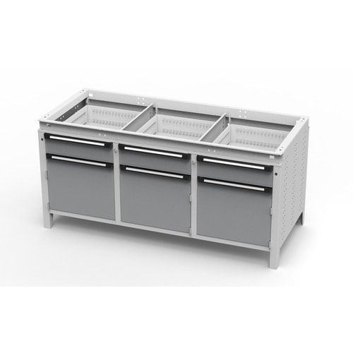 OTTOKIND Werkbank - bündige Arbeitsplatte - 850 x 1.695 x 750 mm (HxBxT) - 3 Schubladen - 3 Schränke - lichtgrau