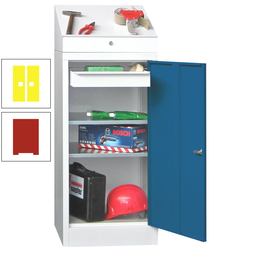 Stehpult mit Schrank - Vollblechtür - 1 Einlegeboden, 1 Ausziehboden, 1 Schublade - 1.270x500x500 mm (HxBxT) - anthrazitgrau