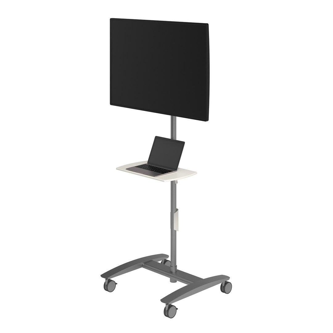 AV-Trolley, Workstation, Multimediastation, Präsentationsstation, Monitorhalter, Computer, Rollen, 1.665 x 636 x 600 mm (HxBxT), Stahl, silber
