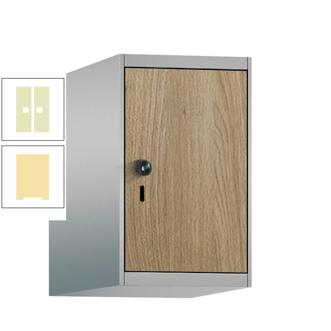 Aufsatzschrank, Schrankaufsatz, 1 Fach a 300 mm, Farbe Pastellgelb, Tür anthrazitgrau, 500 x 300 x 500 mm (HxBxT)