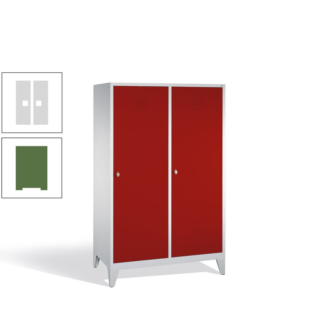Doppel-Spind mit 2 Großtüren, Garderobenschrank mit Füßen, 4 Abteile a 300 mm, Korpus anthrazitgrau, Tür anthrazitgrau, 1.850 x 1.190 x 500 mm (HxBxT)