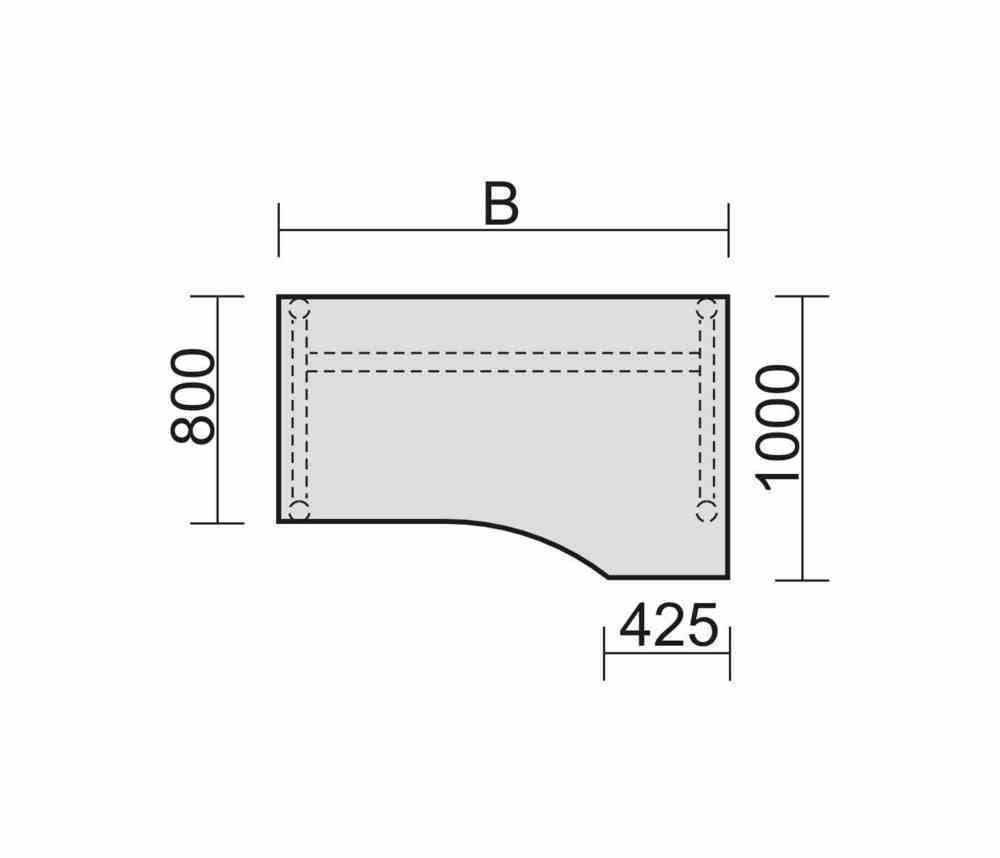 Eckschreibtisch, Ecke rechts, Füße einseitig verkürzt, 4-Fuß Pro, höhenverstellbar, 680-800 x 1.600 x 1.000 mm (HxBxT), Dekor Ahorn