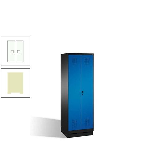 Doppel-Spind, Doppeltüren, Garderobenschrank mit Sockel, 2 Abteile a 300 mm, Korpus anthrazitgrau, Tür anthrazitgrau, 1.800 x 600 x 500 mm (HxBxT)