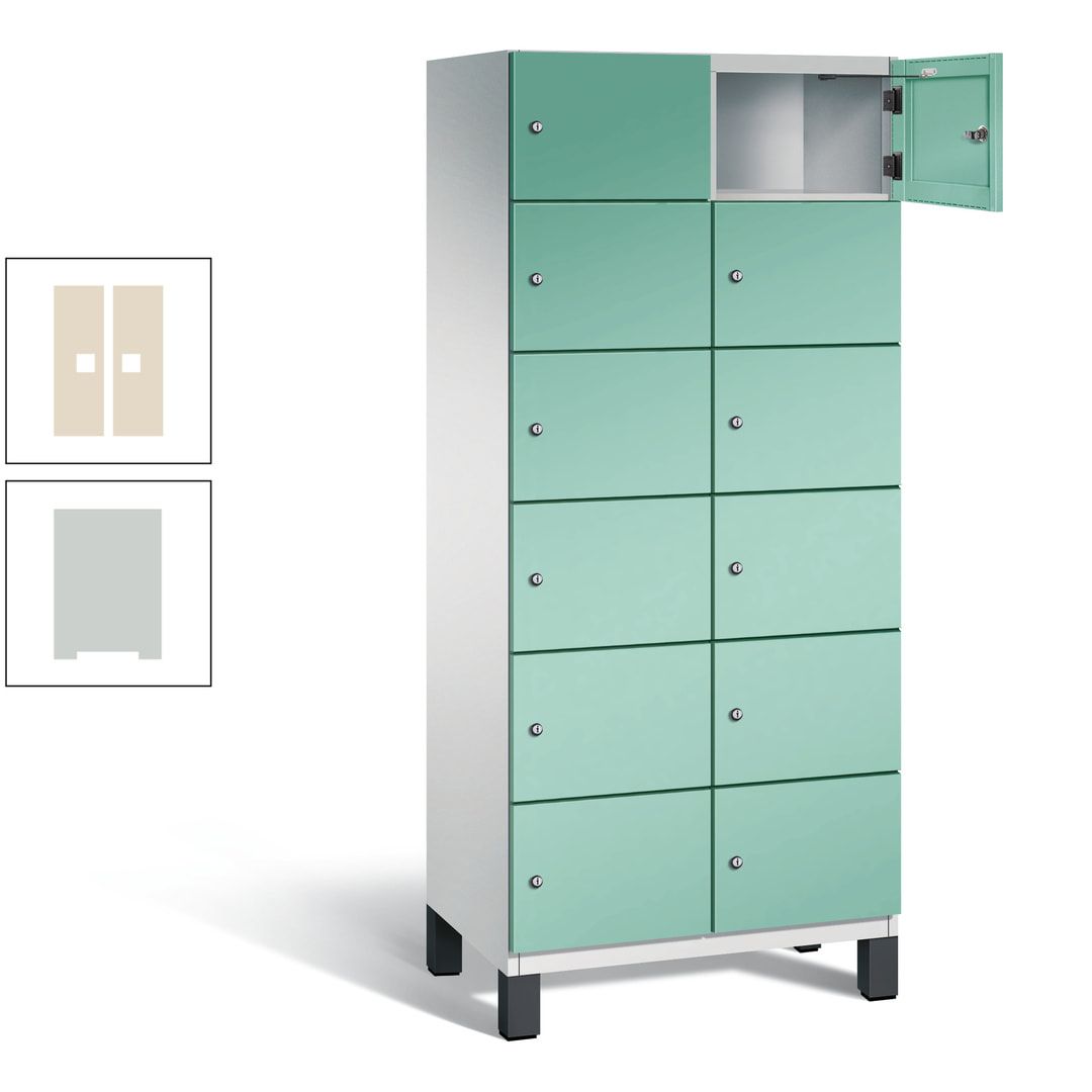 Fächerschrank, Stahlschrank, 12 Fächer, Türöffnungsbegrenzer, Füße, 1.980 x 800 x 525 mm (HxBxT), Korpus anthrazitgrau, Front anthrazitgrau