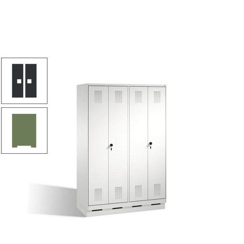 Doppel-Spind, Doppeltüren, Garderobenschrank mit Sockel, 4 Abteile a 300 mm, Korpus anthrazitgrau, Tür anthrazitgrau, 1.800 x 1.200 x 500 mm (HxBxT)