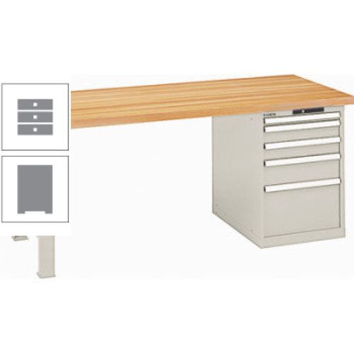 Werkbank, Buchenplatte - Code Lock - Tragkraft 1.000 kg - 850 x 2.000 x 800 mm (HxBxT) - 5 Schubladen - Capriblau