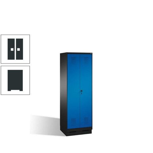 Doppel-Spind, Doppeltüren, Garderobenschrank mit Sockel, 2 Abteile a 300 mm, Korpus anthrazitgrau, Tür anthrazitgrau, 1.800 x 600 x 500 mm (HxBxT)