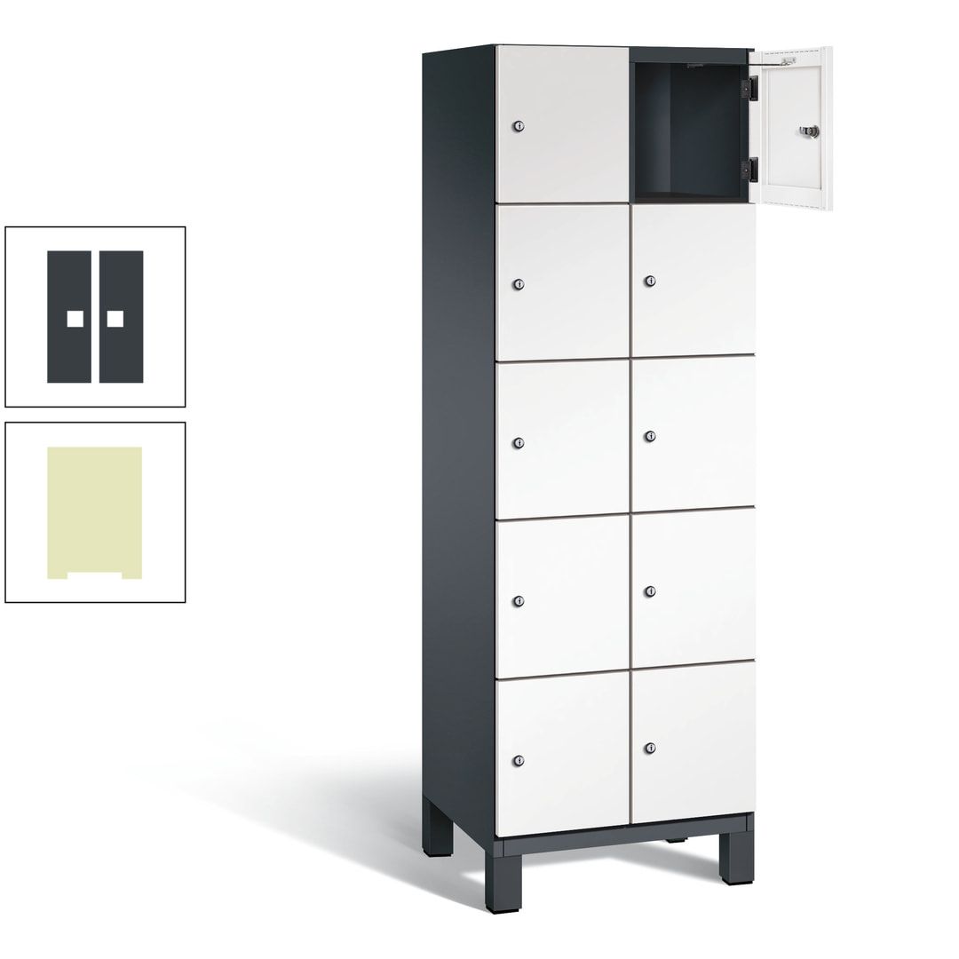 Fächerschrank, Stahlschrank, 10 Fächer, Türöffnungsbegrenzer, Füße, 1.980 x 600 x 525 mm (HxBxT), Korpus anthrazitgrau, Front anthrazitgrau