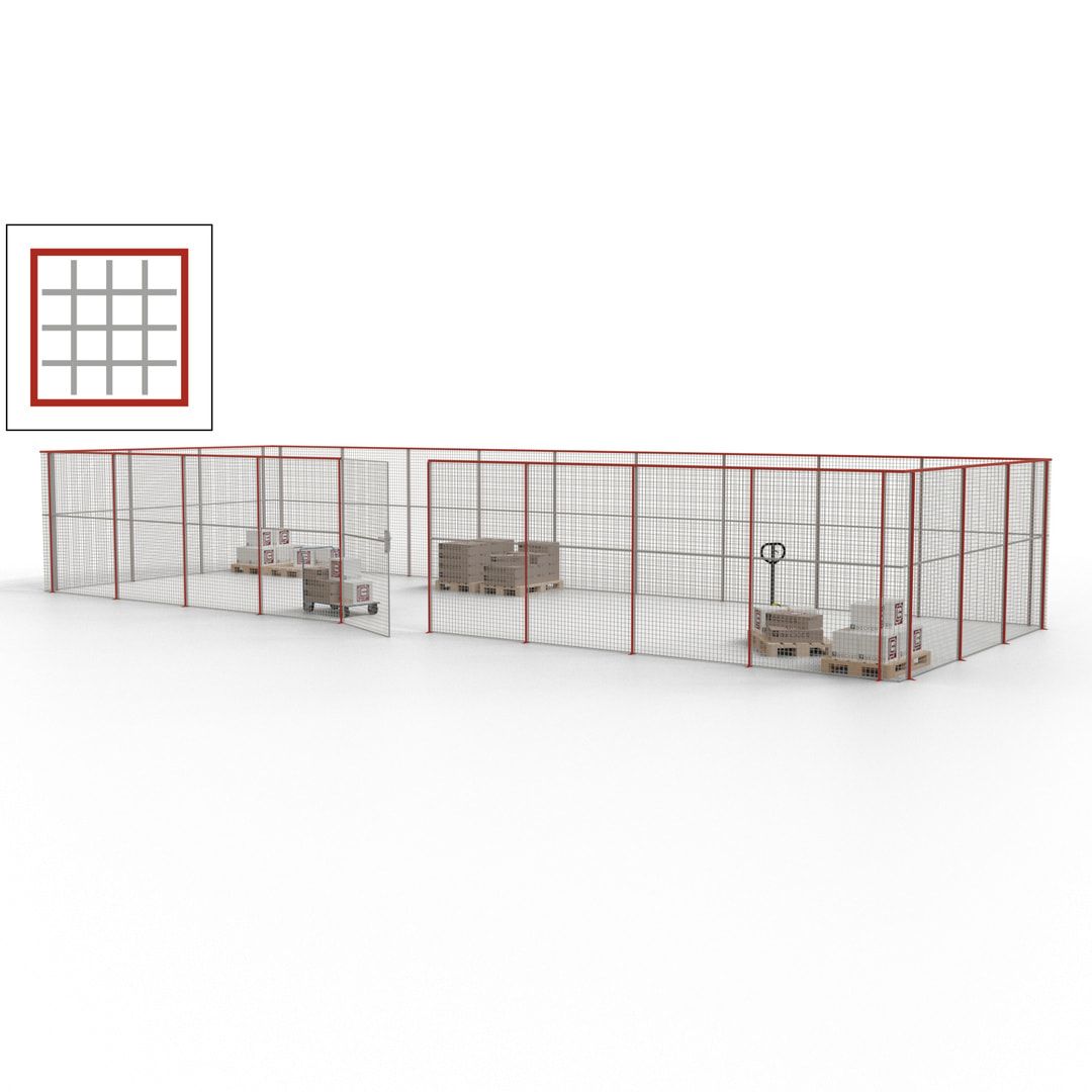 Maschinen Schutzgitter - Hallentrennwand - Sicherheitszaun - Tür - 36 m - 2.200 x 13.900 x 4.900 mm (HxBxT) - enzianblau