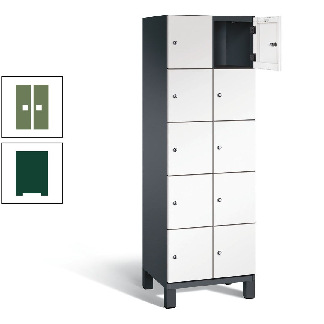 Fächerschrank, Stahlschrank, 10 Fächer, Türöffnungsbegrenzer, Füße, 1.980 x 600 x 525 mm (HxBxT), Korpus anthrazitgrau, Front anthrazitgrau