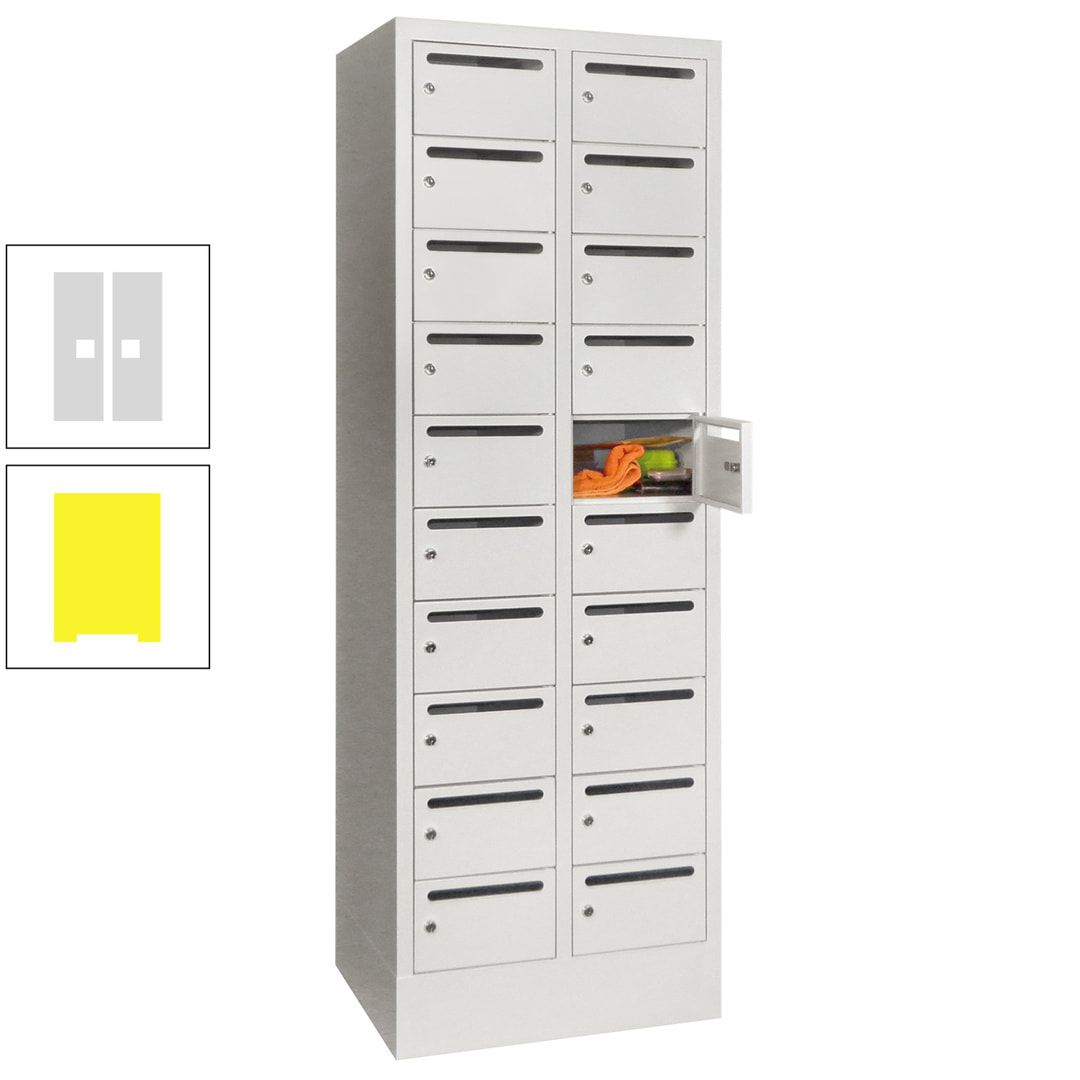 Postverteilerschrank, Schließfachschrank, 2 Abteile a 300 mm, 20 Fächer, 1.850 x 600 x 500 mm (HxBxT), Korpus anthrazitgrau, Front anthrazitgrau