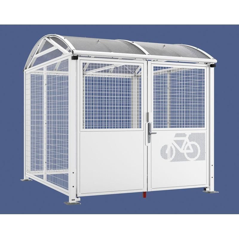 Fahrradüberdachung, Fahrradhaus, Unterstand, Zylinderschloss, Grundmodell, Stahlgitter, 2.640 x 2.520 x 2.830 mm (HxBxT), Farbe enzianblau