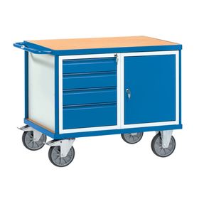 Fetra - Werkstattwagen mit 2 Schränken - Tragkraft 600 kg - Höhe 900 mm - Ladefläche 700 x 1.050 mm - 4 Schubladen