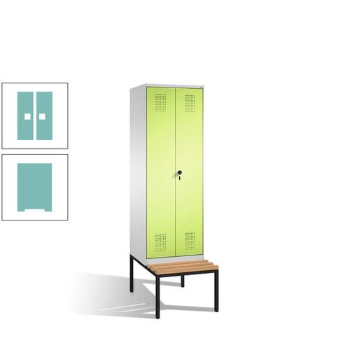 Doppel-Spind, Garderobenschrank, Buche Sitzbank untergebaut, 2 Abteile a 300 mm, Korpus anthrazitgrau, Tür anthrazitgrau, 2.090 x 600 x 815 mm (HxBxT)