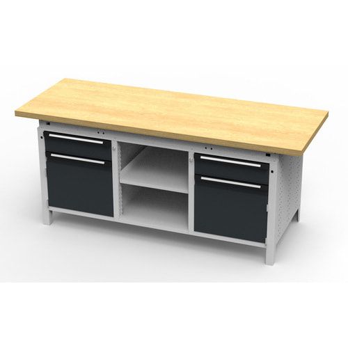 OTTOKIND Werkbank - bündig Arbeitsplatte - 850 x 1.695 x 750 mm (HxBxT) - 2 Schubladen - 2 Schränke - 2 Ablageböden - lichtgrau