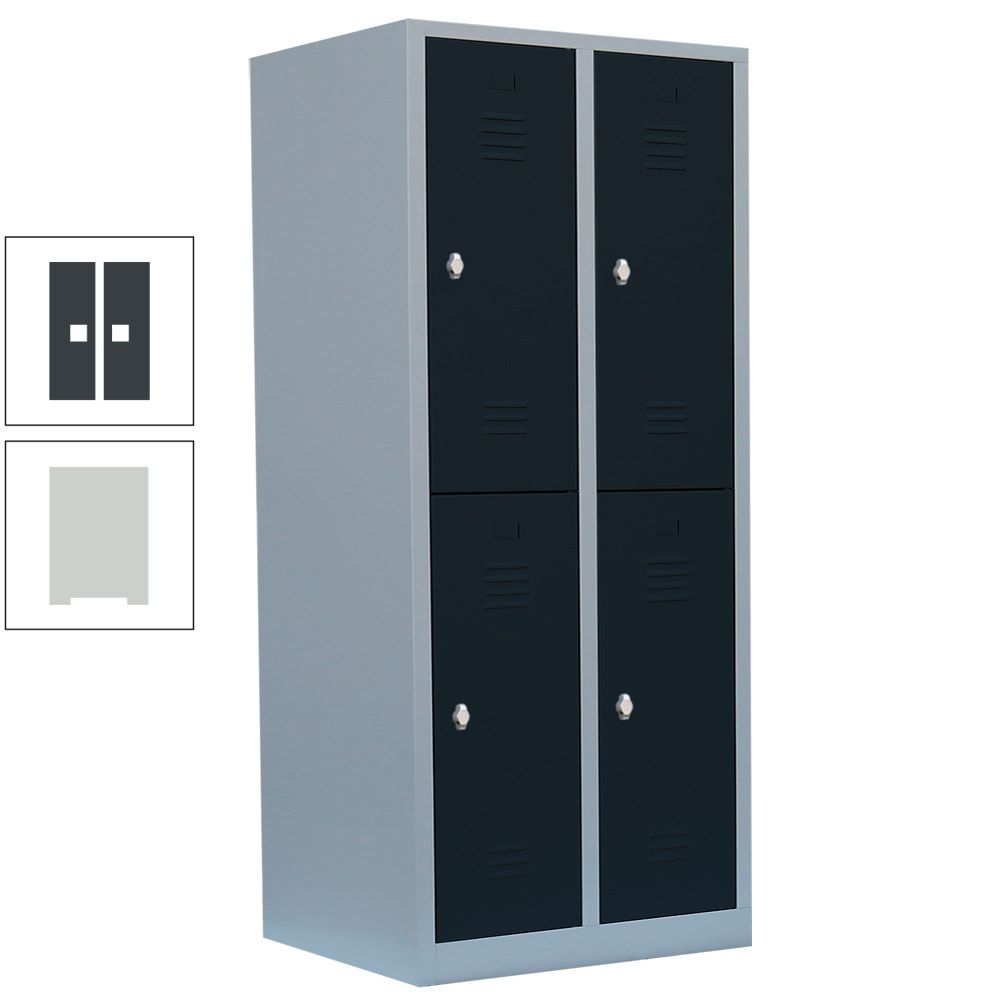 Garderobenschrank, Doppelstockspind, 2 Abteile, 4 Fächer, 1.800 x 800 x 500 mm (HxBxT), Stahl, Drehriegel, Korpus: lichtgrau, Front: anthrazitgrau