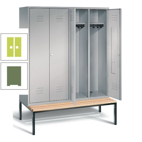 Doppel-Spindschrank, Buche Sitzbank untergebaut, 4 Abteile a 400 mm, Korpus lichtgrau, Tür anthrazitgrau, 2.090 x 1.590 x 815 mm (HxBxT)