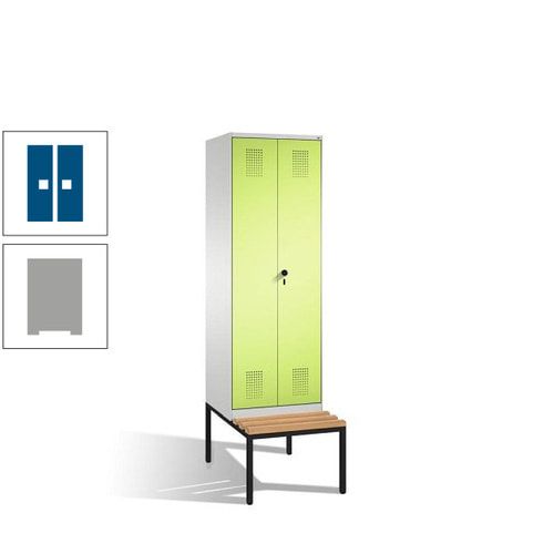 Doppel-Spind, Garderobenschrank, Buche Sitzbank untergebaut, 2 Abteile a 300 mm, Korpus anthrazitgrau, Tür anthrazitgrau, 2.090 x 600 x 815 mm (HxBxT)