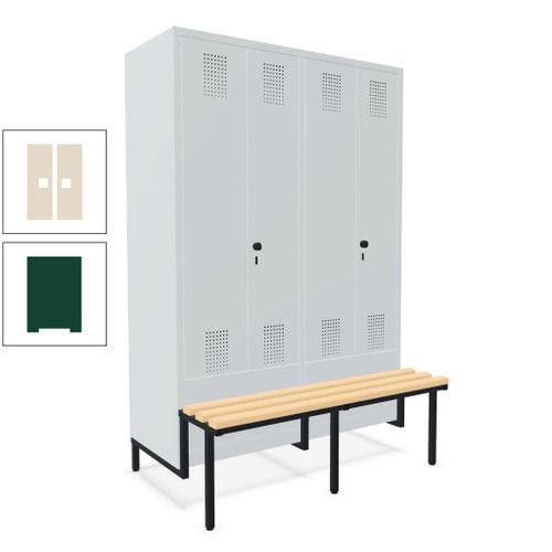Doppel-Spind, Garderobenschrank, Buche Sitzbank integriert, 4 Abteile 300 mm, Korpus anthrazitgrau, Tür anthrazitgrau, 1.850 x 1.200 x 815 mm (HxBxT)