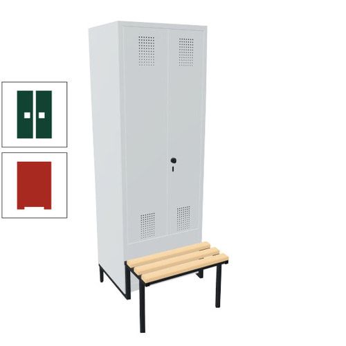 Doppel-Spind, Garderobenschrank, Buche Sitzbank integriert, 2 Abteile a 400 mm, Korpus anthrazitgrau, Tür anthrazitgrau, 1.850 x 800 x 815 mm (HxBxT)