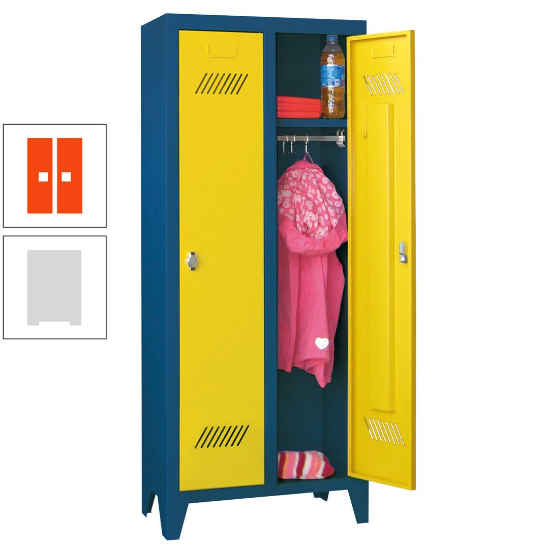 Spindschrank f. Kindergärten - mit Füßen - Höhe 1.300 mm - 2 Abteile a 250 mm - Zylinderschloss - anthrazitgrau