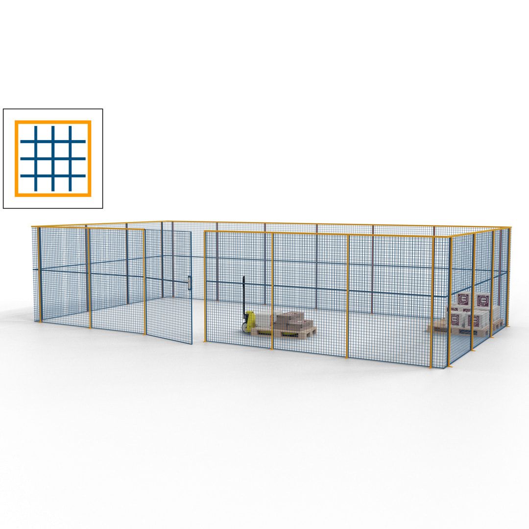 Maschinen Schutzgitter - Hallentrennwand - Sicherheitszaun - Tür - 27 m - 2.200 x 9.400 x 4.900 mm (HxBxT) - enzianblau