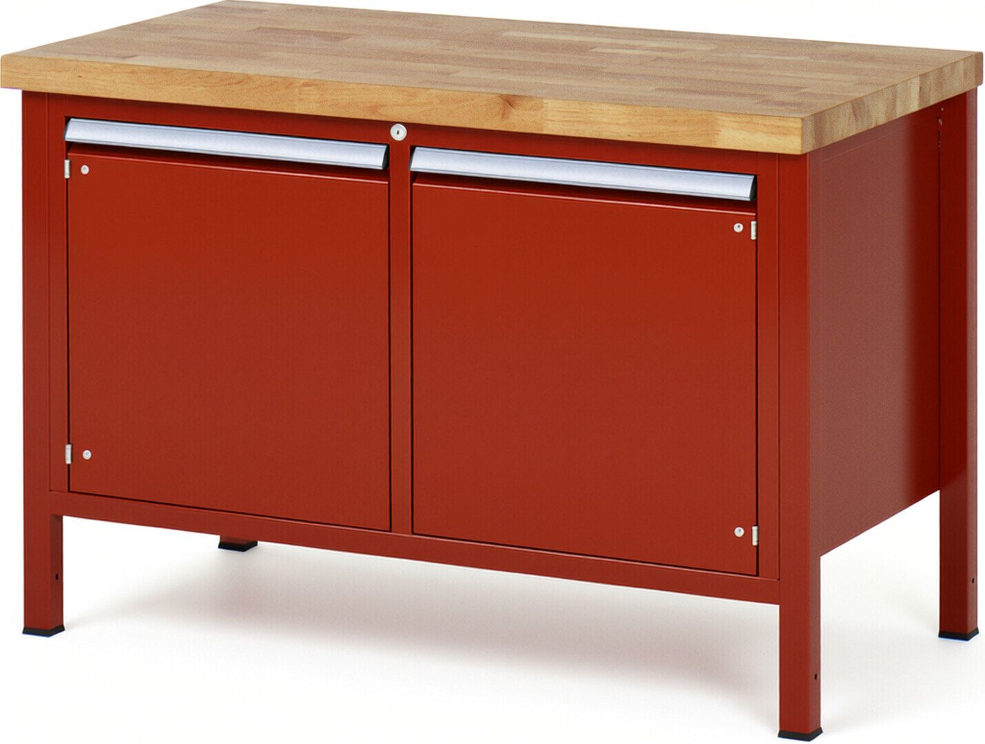 Werkbank mit 2 Schränken - höhenverstellbar 840-1.040 mm - 1.250 x 700 mm (BxT) - Traglast 1.250 kg - Buche - Anthrazitgrau