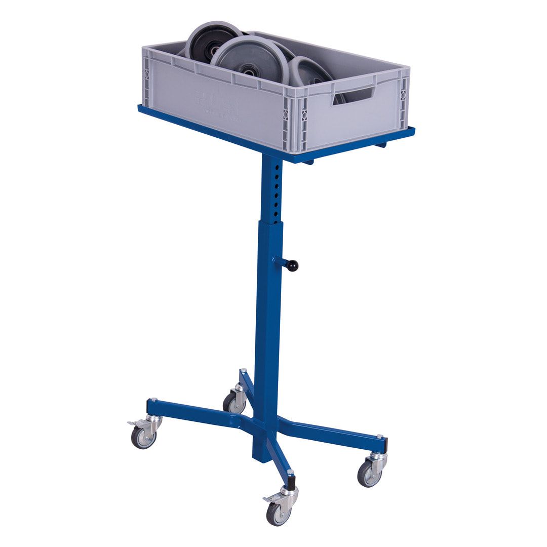 Fahrbarer Materialständer - 150 kg - höhenverstellbar 505 bis 780 mm - enzianblau