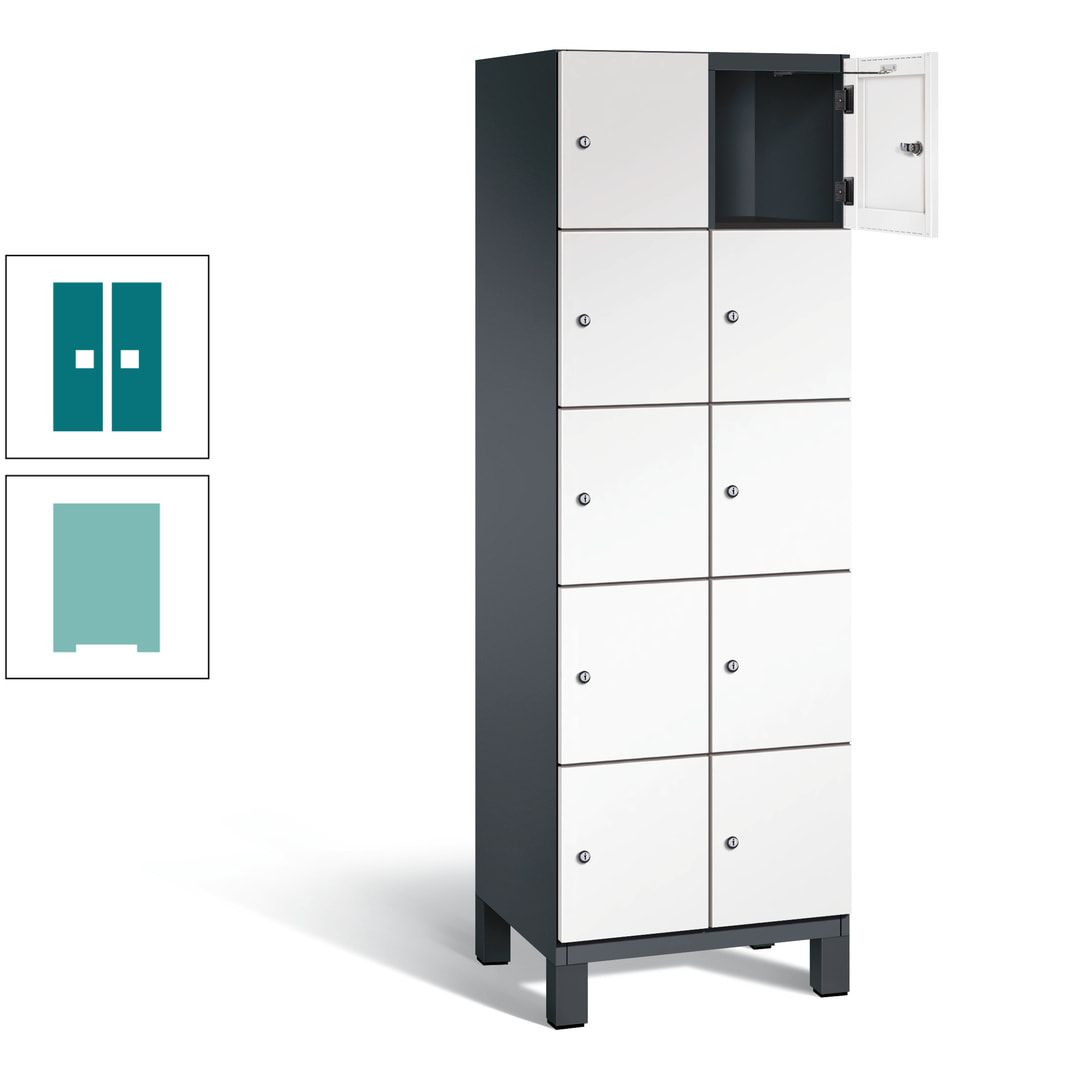 Fächerschrank, Stahlschrank, 10 Fächer, Türöffnungsbegrenzer, Füße, 1.980 x 600 x 525 mm (HxBxT), Korpus anthrazitgrau, Front anthrazitgrau