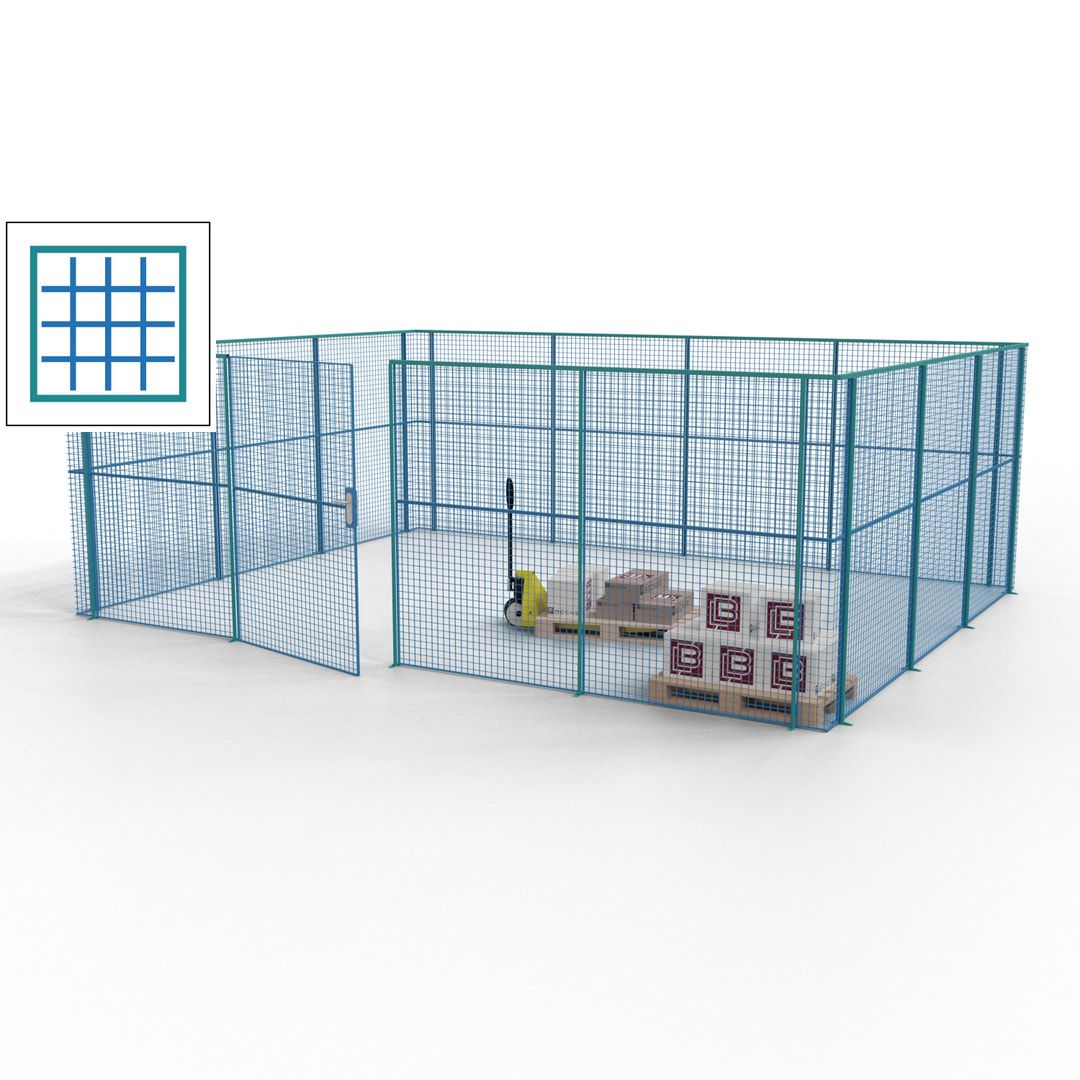Maschinen Schutzgitter - Hallentrennwand - Sicherheitszaun - Tür - 21 m - 2.200 x 6.400 x 4.900 mm (HxBxT) - enzianblau
