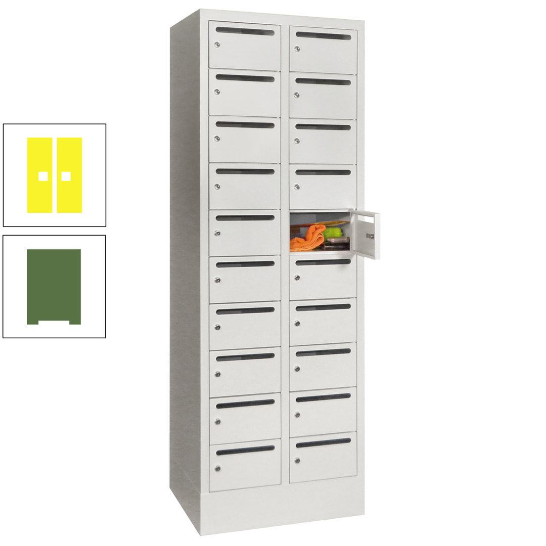 Postverteilerschrank, Schließfachschrank, 2 Abteile a 300 mm, 20 Fächer, 1.850 x 600 x 500 mm (HxBxT), Korpus anthrazitgrau, Front anthrazitgrau