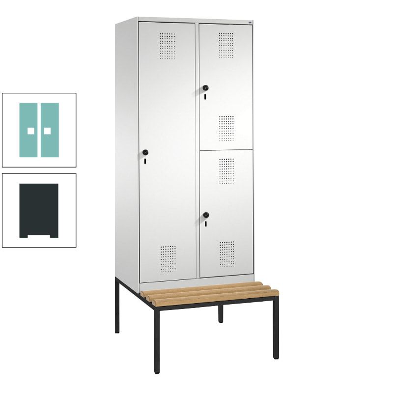 Garderobenschrank, Spind ein- und doppelstöckig Sitzbank, 2 Abteile, 3 Fächer, 2.090 x 800 x 500 mm (HxBxT), Front anthrazitgrau, Korpus anthrazitgrau