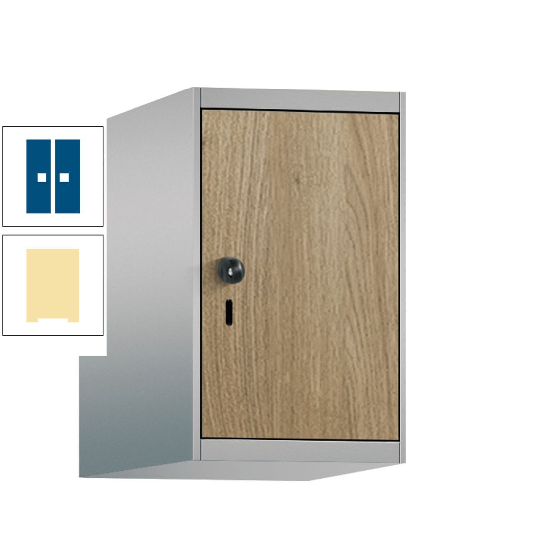 Aufsatzschrank, Schrankaufsatz, 1 Fach a 300 mm, Farbe Pastellgelb, Tür anthrazitgrau, 500 x 300 x 500 mm (HxBxT)