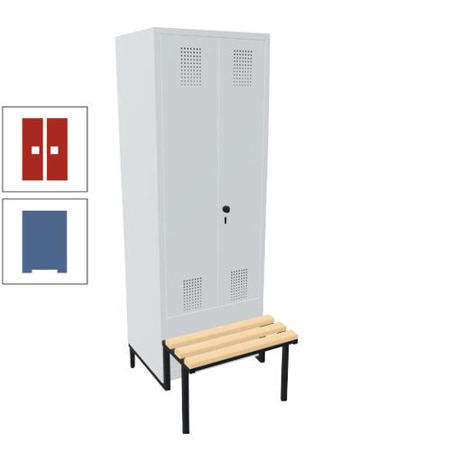 Doppel-Spind, Garderobenschrank, Buche Sitzbank integriert, 2 Abteile a 400 mm, Korpus anthrazitgrau, Tür anthrazitgrau, 1.850 x 800 x 815 mm (HxBxT)